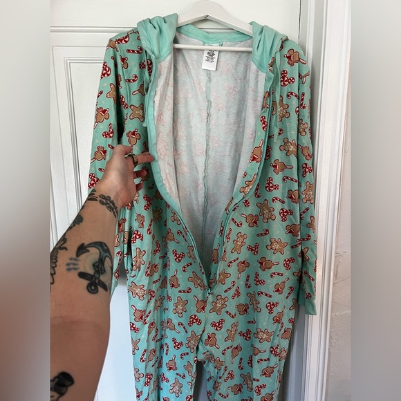 Disney Mickey Mouse Gingerbread Onesie XL – Christmas Pajamas, Mint Green Hooded - Picture 8 of 11